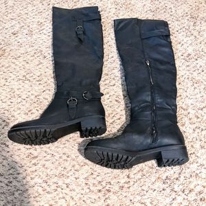 Pleather Knee High Black Boots Kneehigh